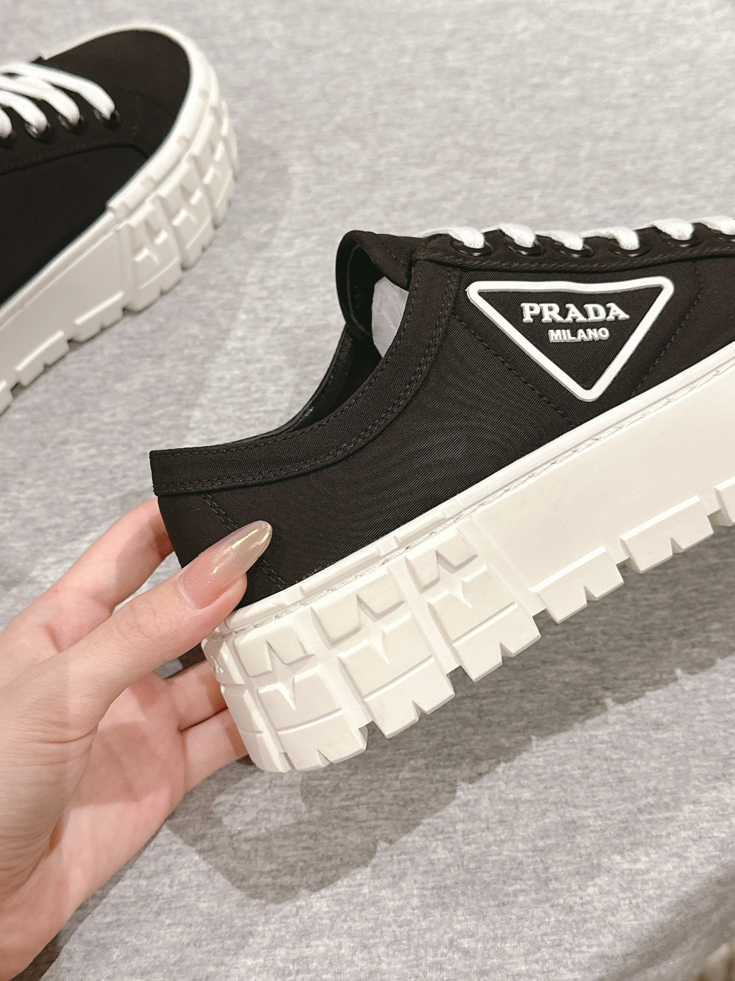 PRA DOUBLE WHEEL RE-NYLON GABARDINE SNEAKERS BLACK CALFSKIN - 35