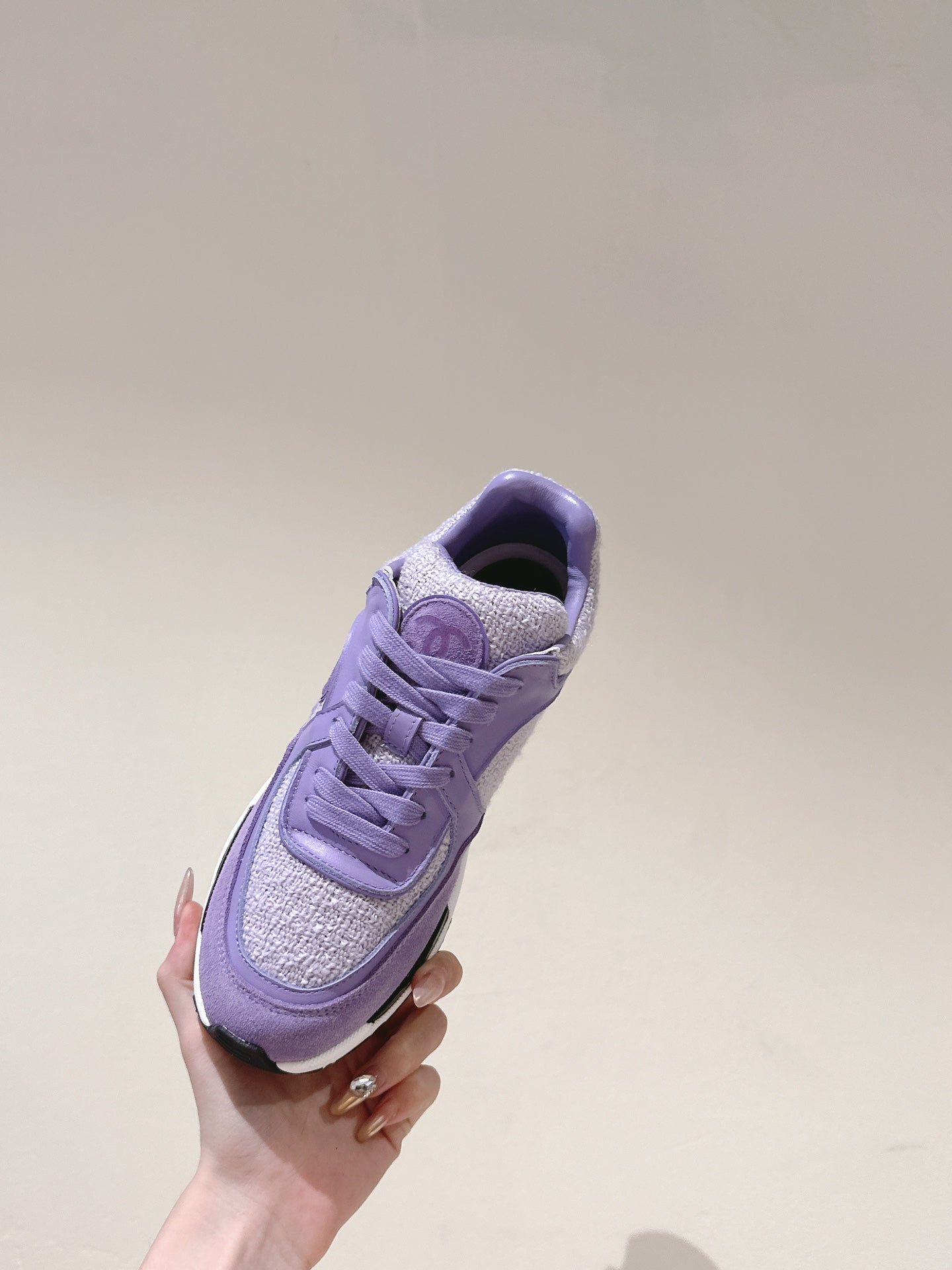 TRAINERS IN LIGHT PURPLE SUEDE AND CALFSKIN - 35