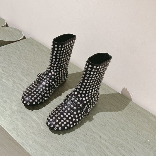 ALAIA SHORT BOOTS IN BLACK LAMBSKIN ATTACH RHINSTONES - 35