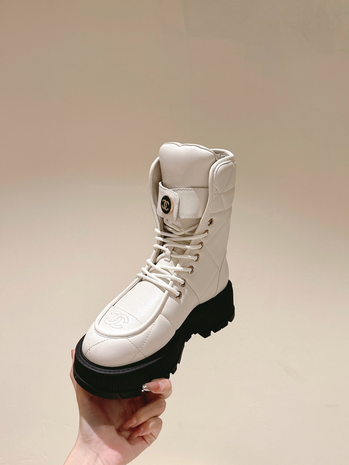 MARTIN BOOTS IN WHITE EMBROIDERED CALFSKIN - 35