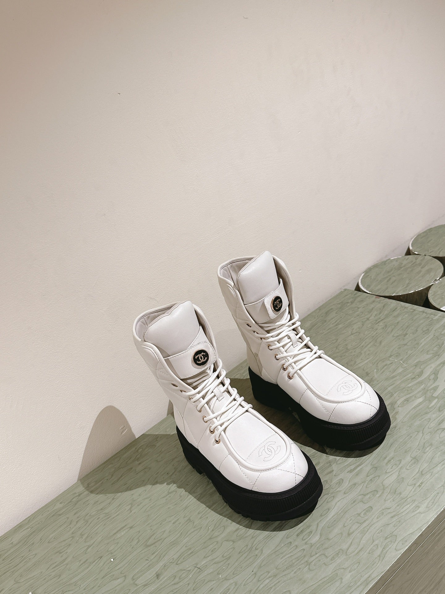 MARTIN BOOTS IN WHITE EMBROIDERED CALFSKIN - 35
