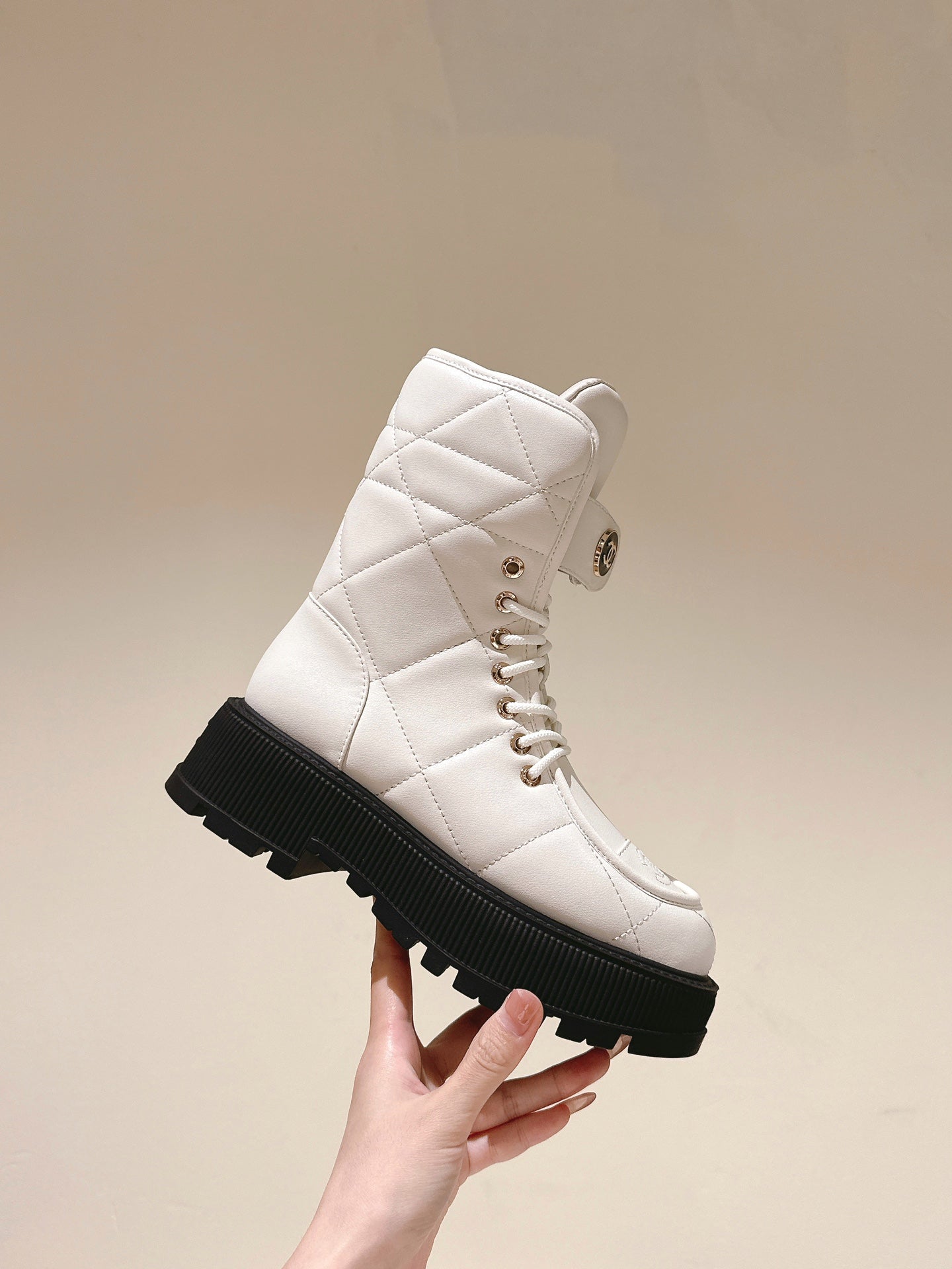 MARTIN BOOTS IN WHITE EMBROIDERED CALFSKIN - 35