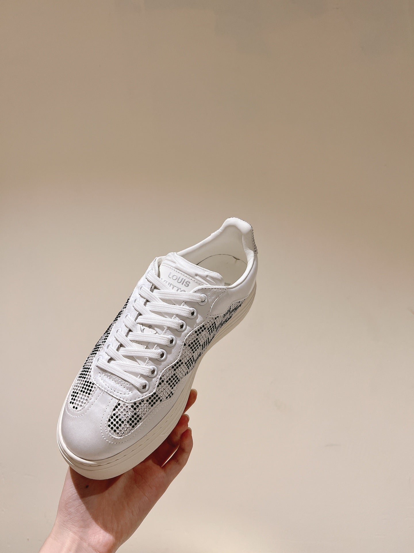 LV GROOVY SNEAKER IN WHITE MIX BLACK DAMIER STRASS AND CALFSKIN - 35