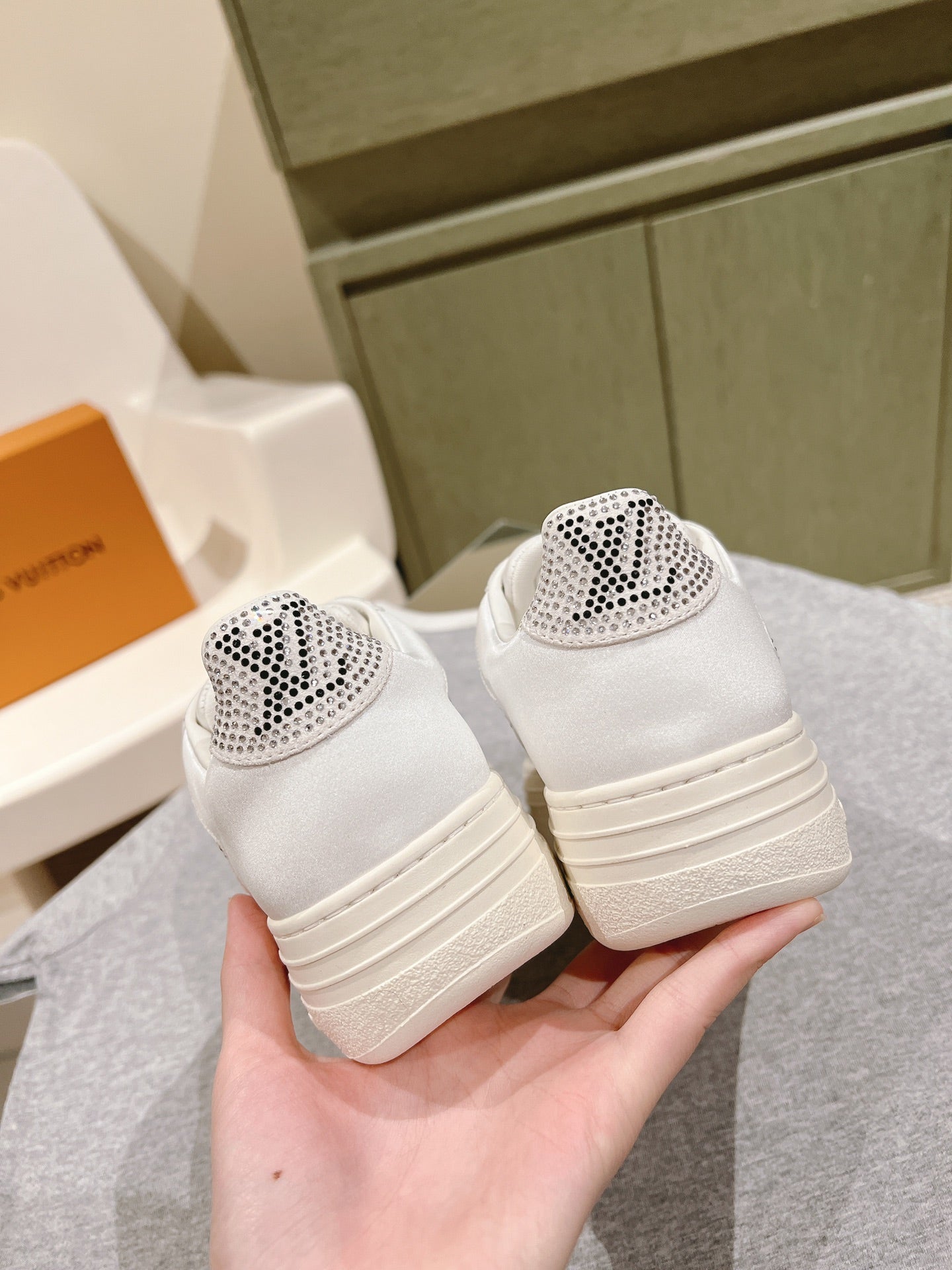 LV GROOVY SNEAKER IN WHITE MIX BLACK DAMIER STRASS AND CALFSKIN - 35