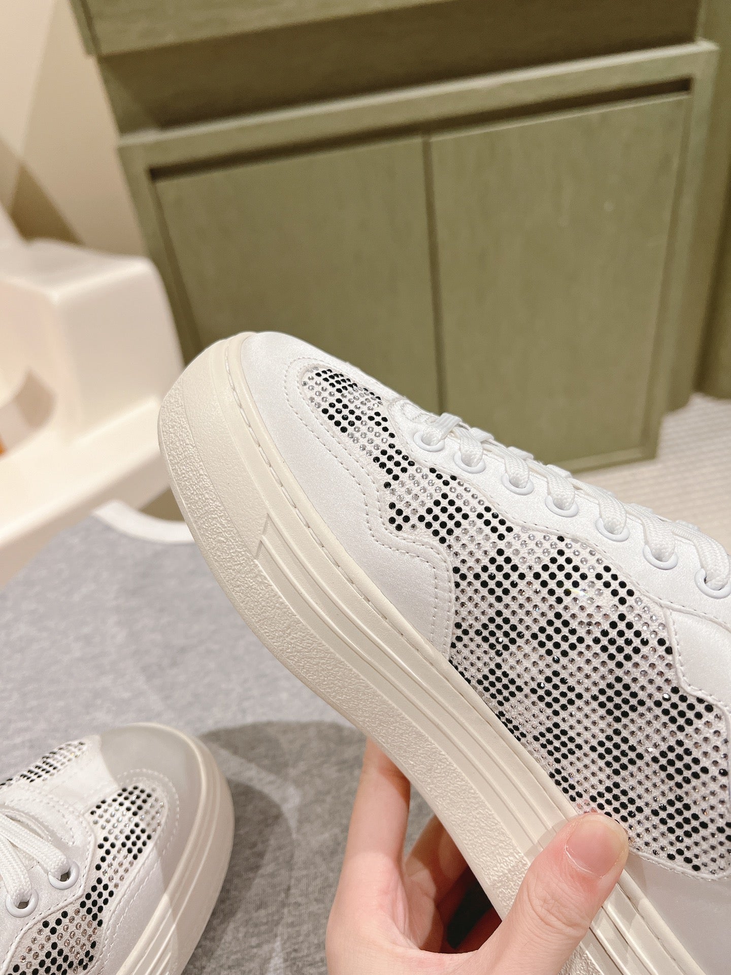 LV GROOVY SNEAKER IN WHITE MIX BLACK DAMIER STRASS AND CALFSKIN - 35