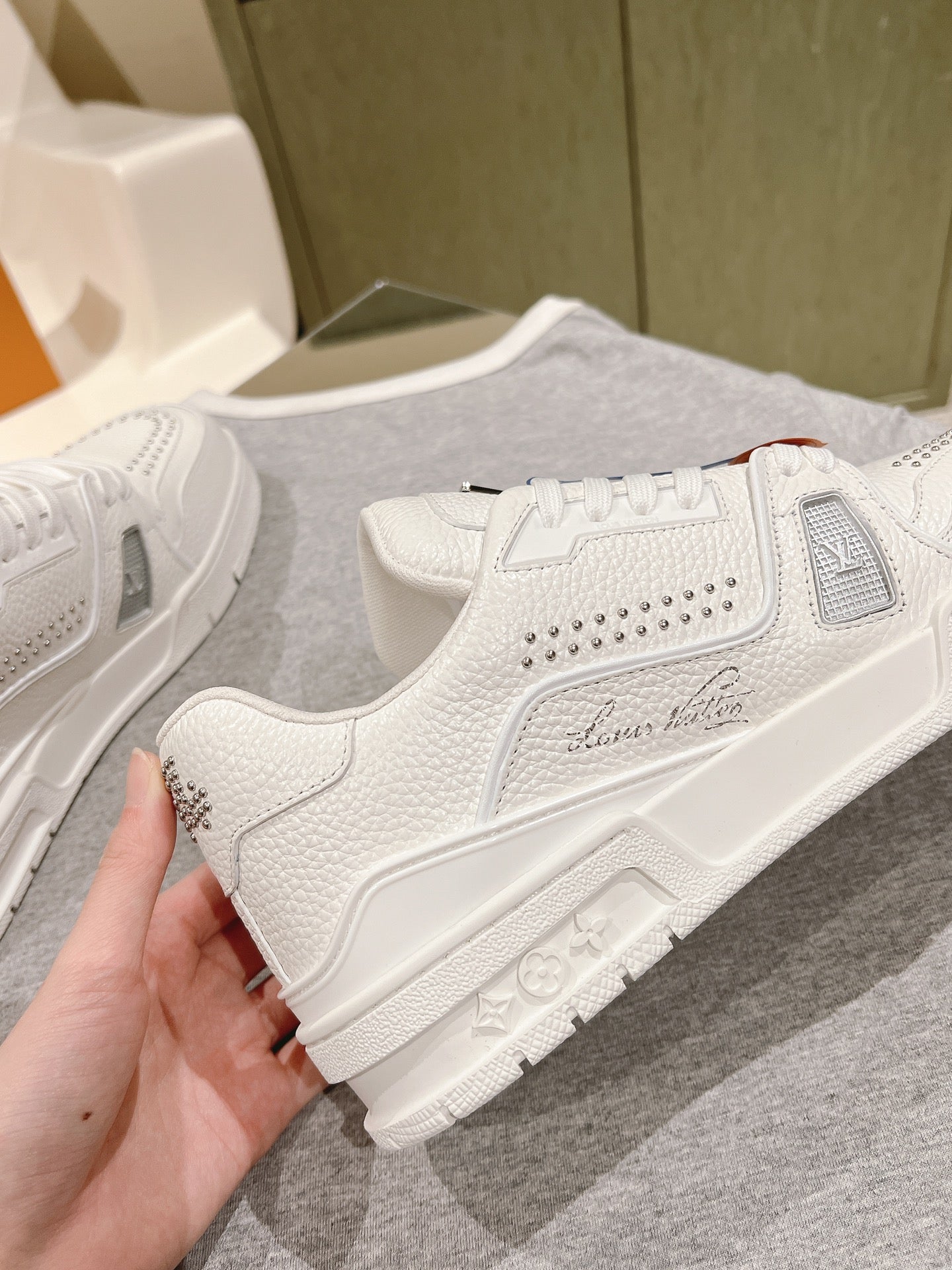 LV TRAINER SNEAKER IN WHITE CALFSKIN - 35