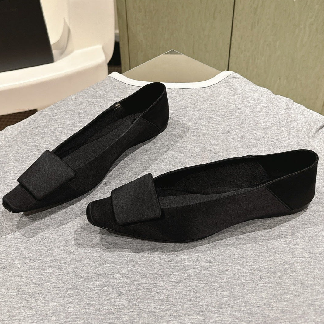 BALLERINA FLATS IN BLACK SATIN - 35