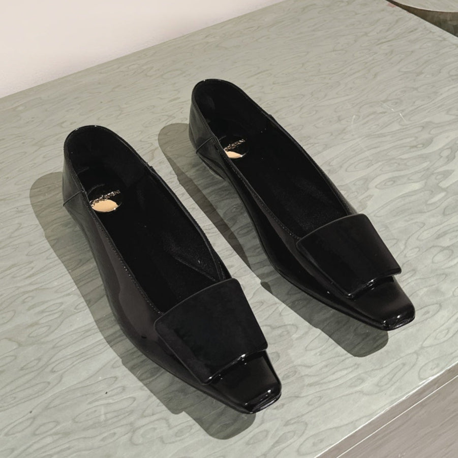 BALLERINA FLATS IN BLACK PATENT CALFSKIN - 35