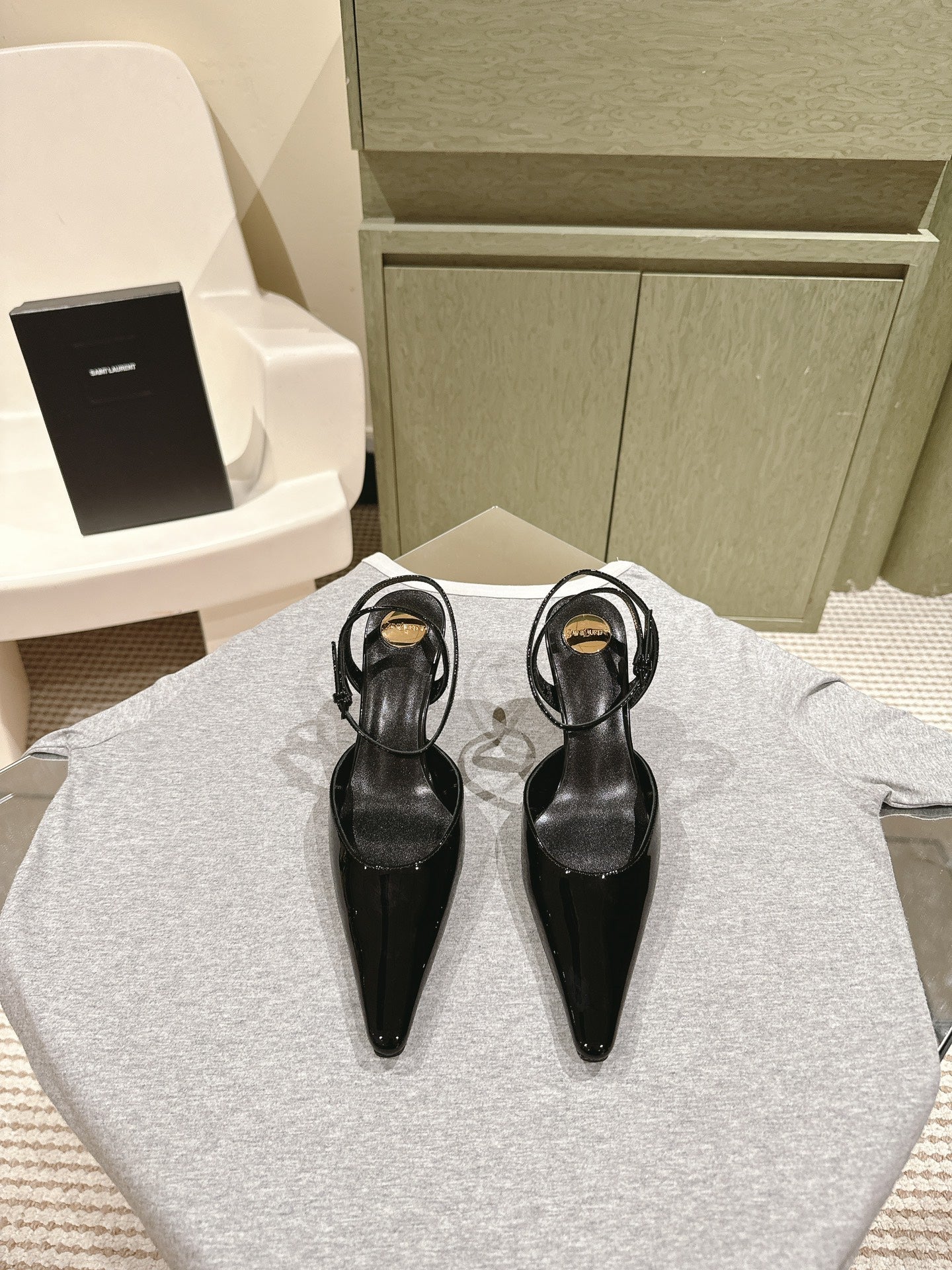 AIMÉE HIGH 8 CM SLINGBACK PUMPS IN BLACK PATENT CALFSKIN - 35