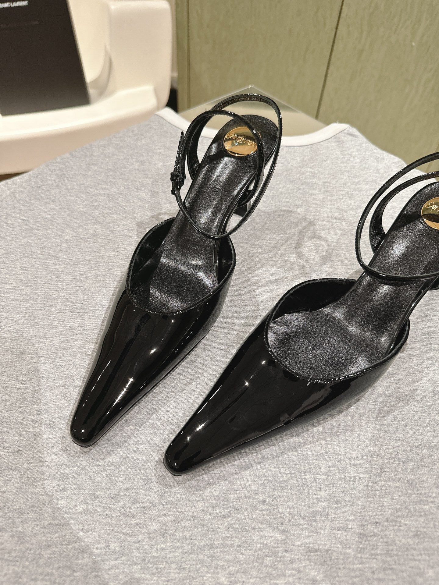 AIMÉE HIGH 8 CM SLINGBACK PUMPS IN BLACK PATENT CALFSKIN - 35