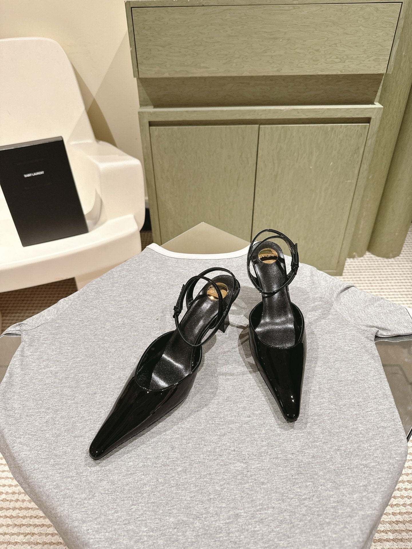 AIMÉE HIGH 8 CM SLINGBACK PUMPS IN BLACK PATENT CALFSKIN - 35