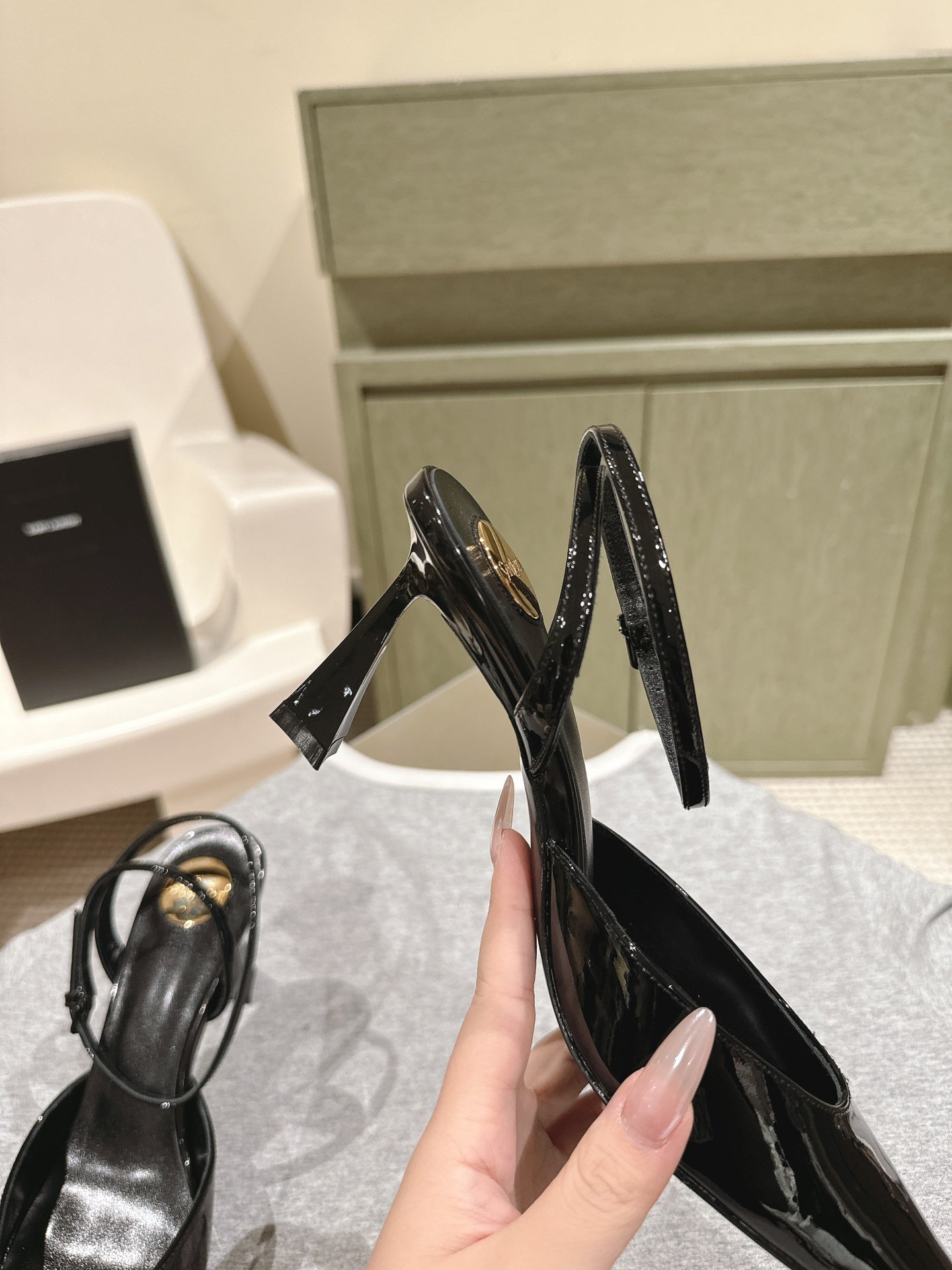 AIMÉE HIGH 8 CM SLINGBACK PUMPS IN BLACK PATENT CALFSKIN - 35