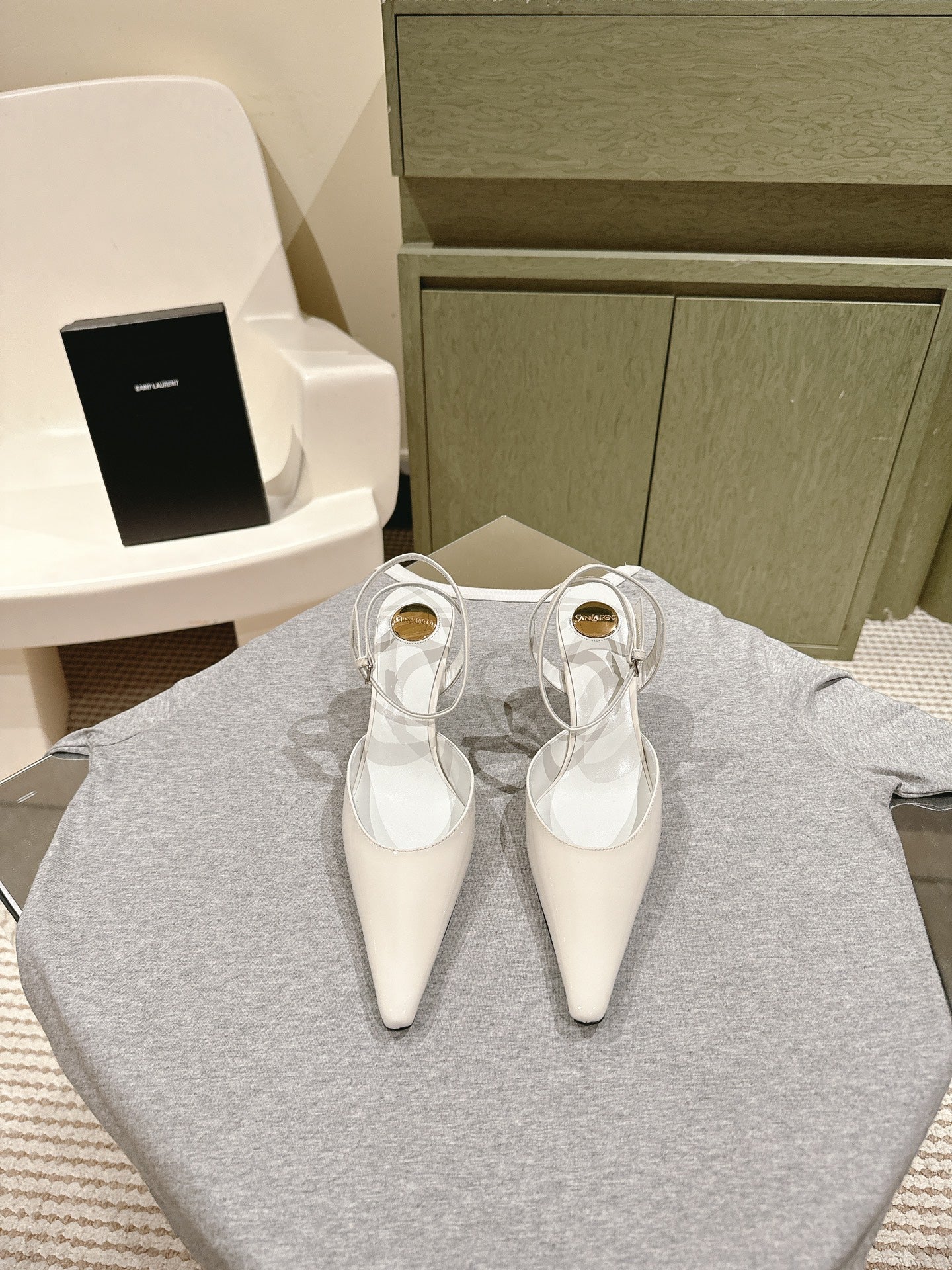 AIMÉE HIGH 8 CM SLINGBACK PUMPS IN WHITE PATENT CALFSKIN - 35