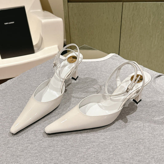 AIMÉE HIGH 8 CM SLINGBACK PUMPS IN WHITE PATENT CALFSKIN - 35