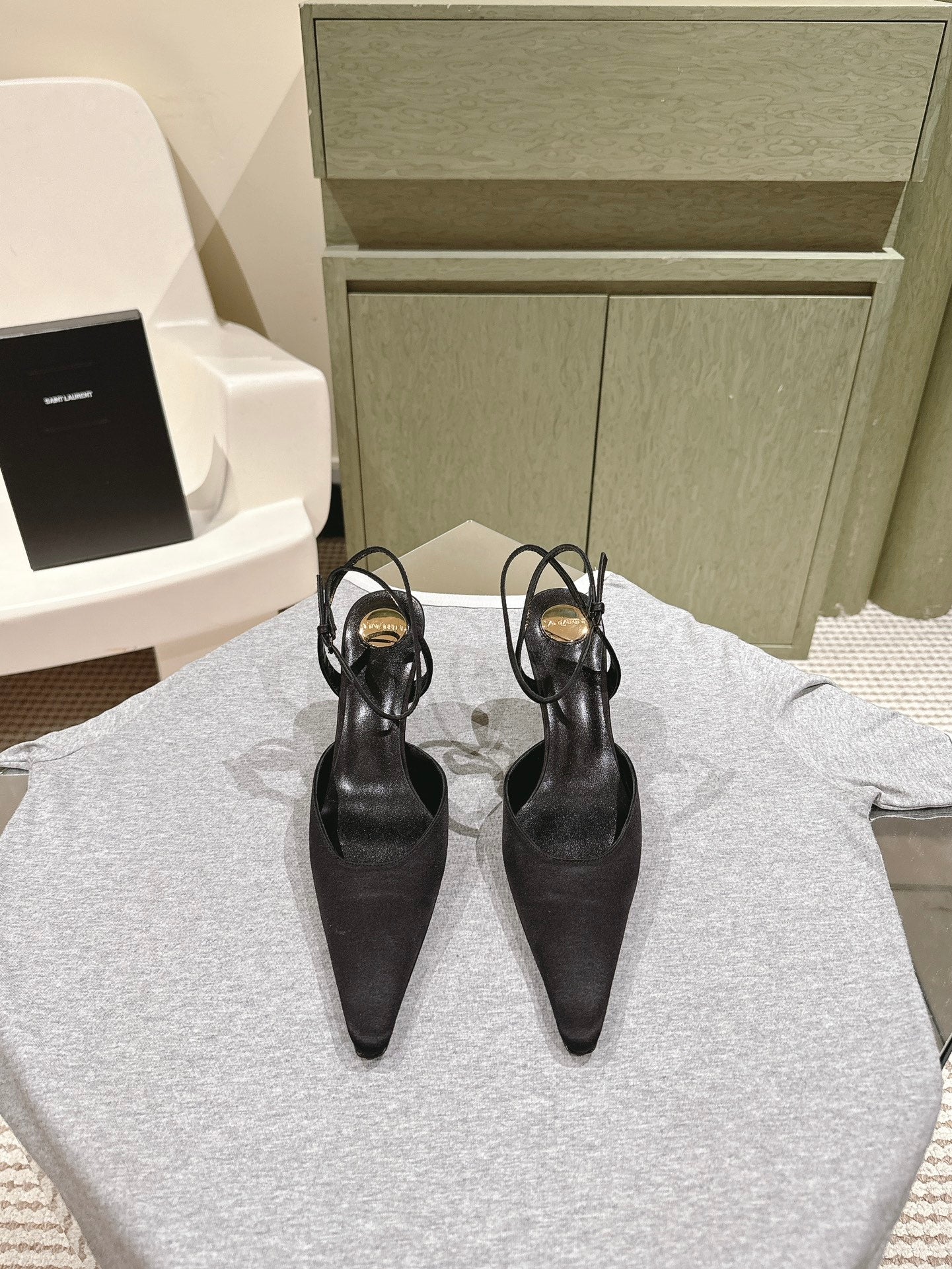 AIMÉE HIGH 8 CM SLINGBACK PUMPS IN BLACK SATIN - 35