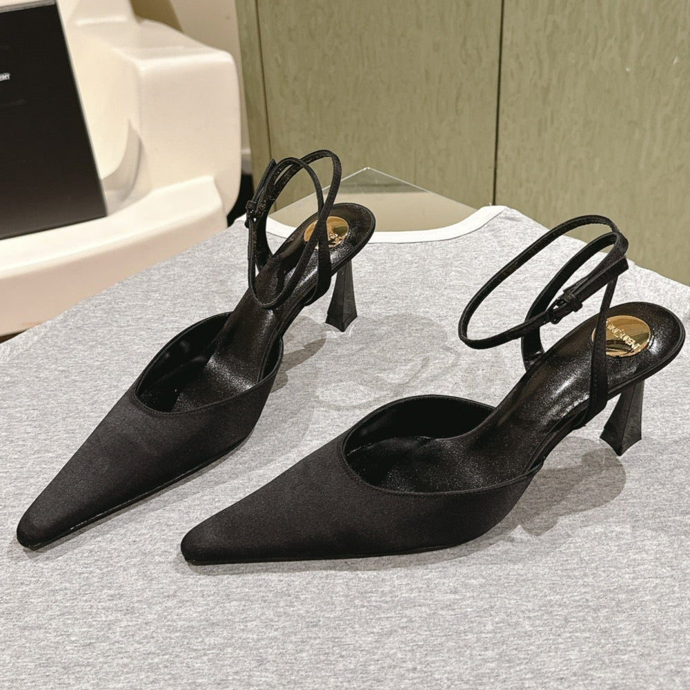 AIMÉE HIGH 8 CM SLINGBACK PUMPS IN BLACK SATIN - 35