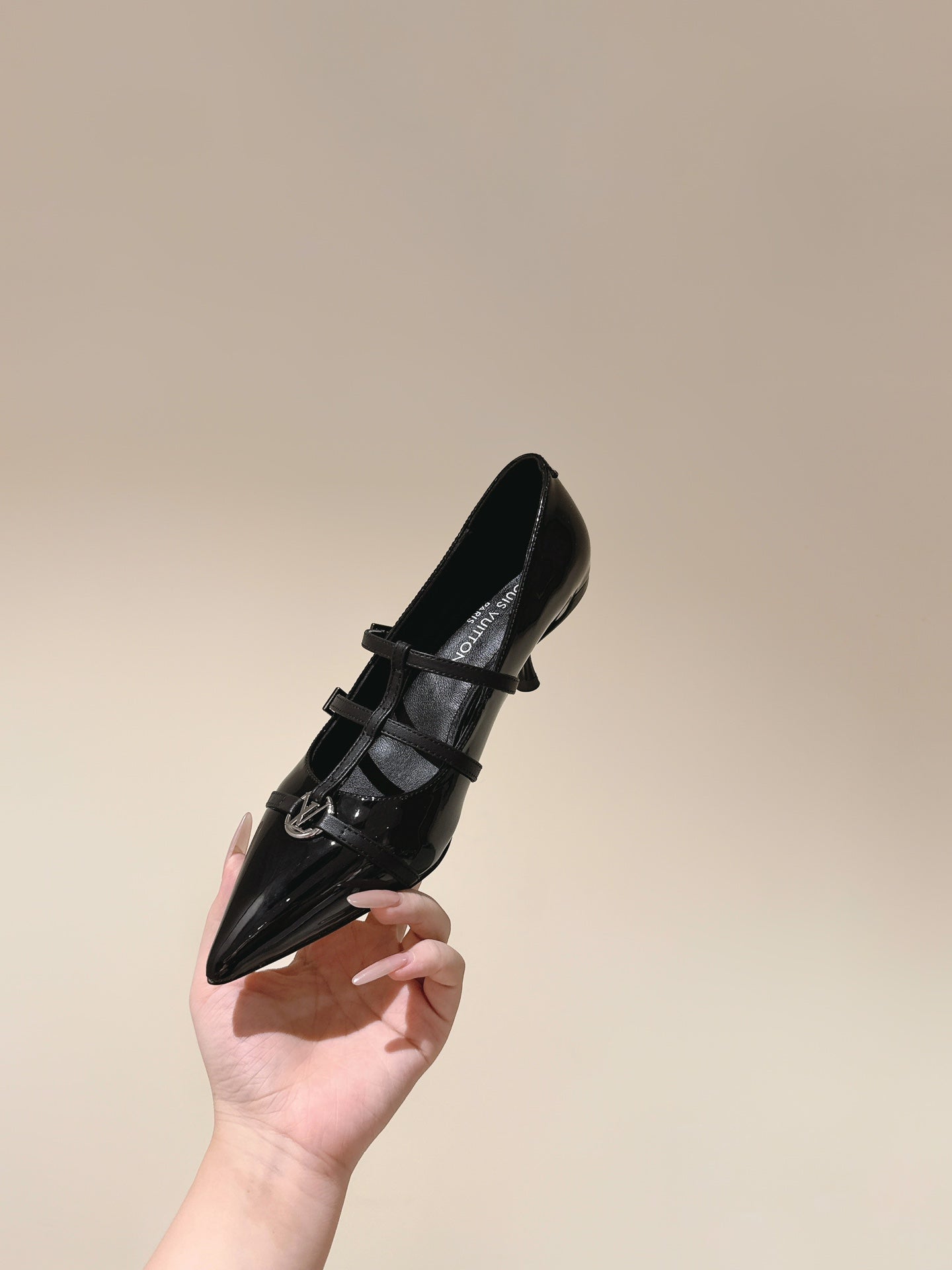 HIGH PUMP 45MM IN BLACK CALFSKIN WITH BLACK STRAPS - 35