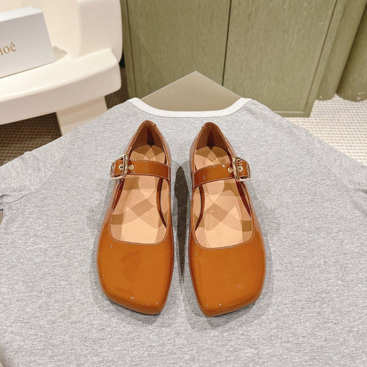 БАЛЕТКИ CHLOÉ 26S MARY JANE З КОРИЧНЕВОЇ ГЛЯНЦЕВОЇ ТЕЛЯЧОЇ ШКІРИ