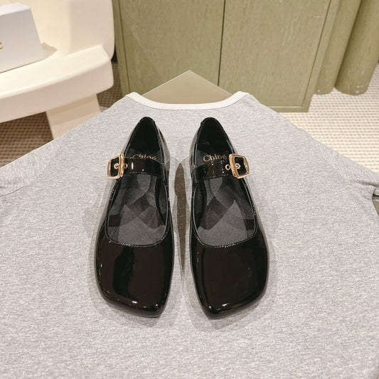 БАЛЕТКИ CHLOÉ 26S МЕРІ ДЖЕЙН З ЧОРНОЇ ГЛЯНЦЕВОЇ ТЕЛЯЧОЇ ШКІРИ