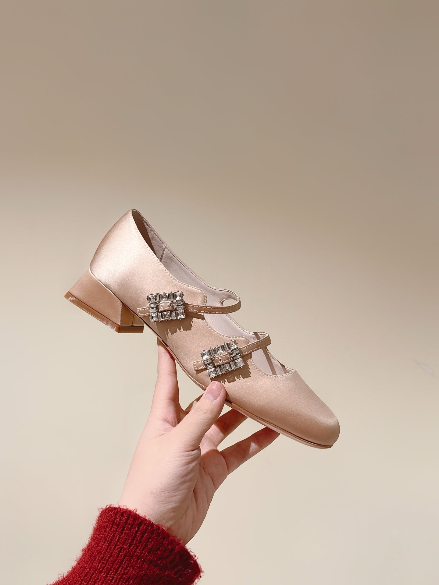 TRÈS VIVIER MARY JANE DOUBLE-STRAP IN NUDE SILK - 35
