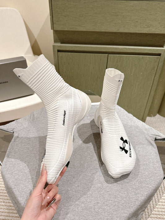 BALENCIAGA 25S HIGH-TOP SNEAKERS IN WHITE COTTON BLEND - 35