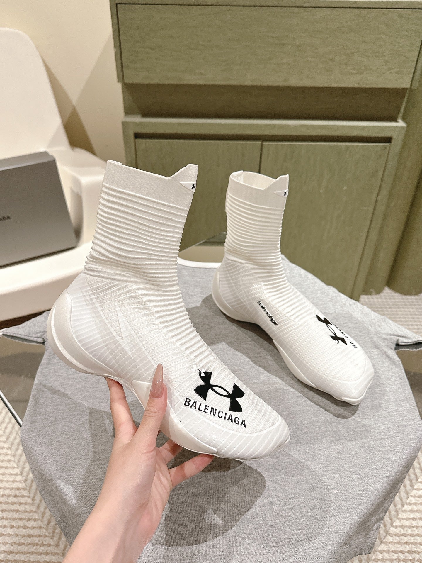 BALENCIAGA 25S HIGH-TOP SNEAKERS IN WHITE COTTON BLEND - 35