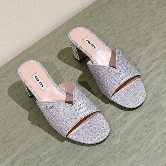 JEWELLED HEEL 55 MULE SANDALS IN SILVER CALFSKIN - 35