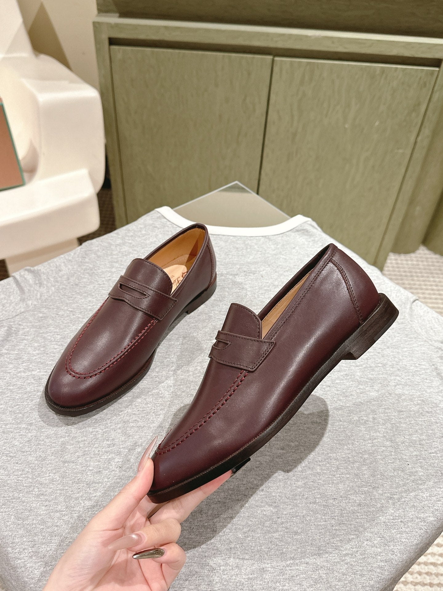 LP LOAFERS 25S IN BURGUNDY BROWN LAMBSKIN - 34