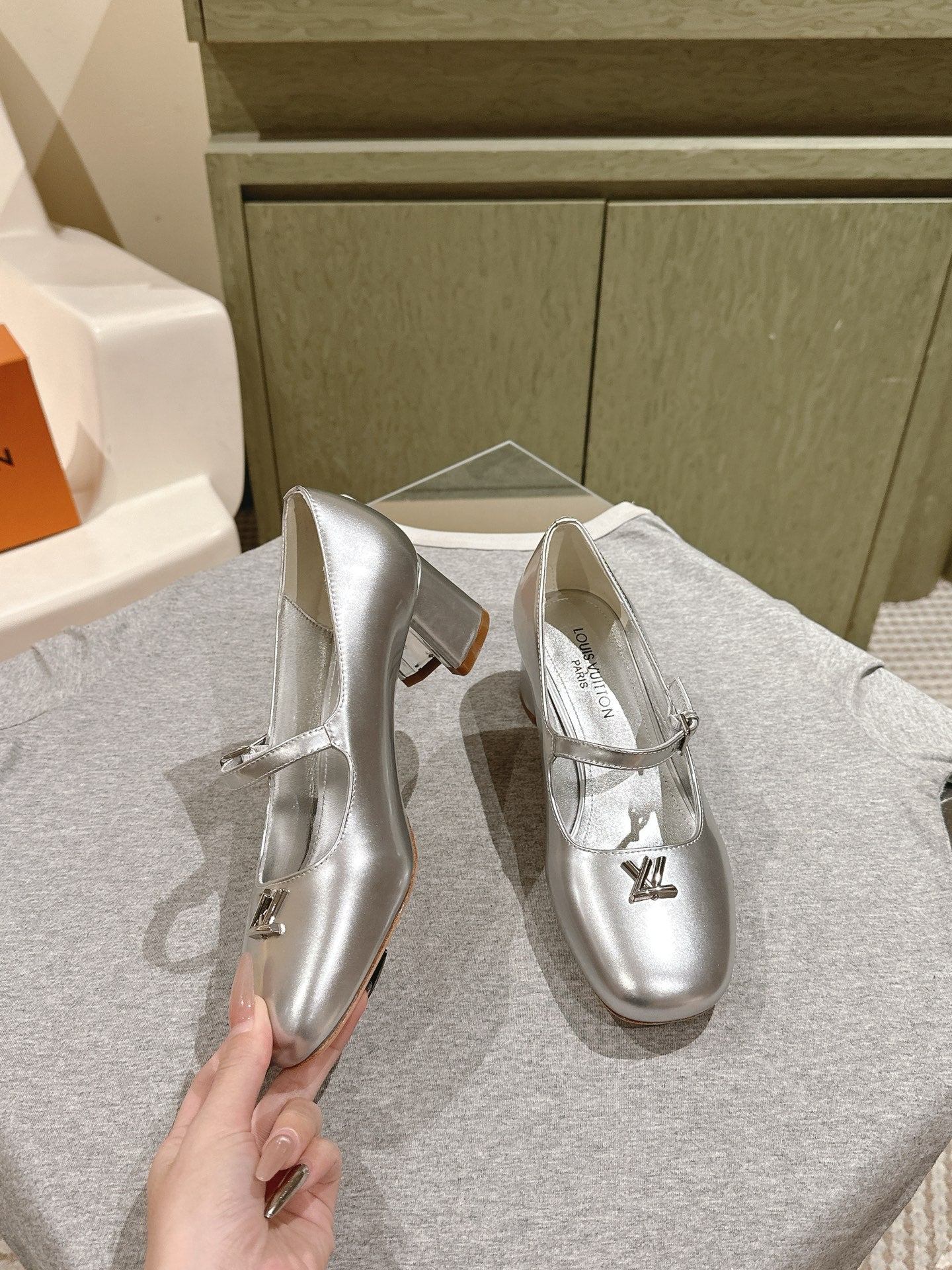 SWING HIGH MARY JANE 55 MM IN SILVER PATENT CALFSKIN - 35