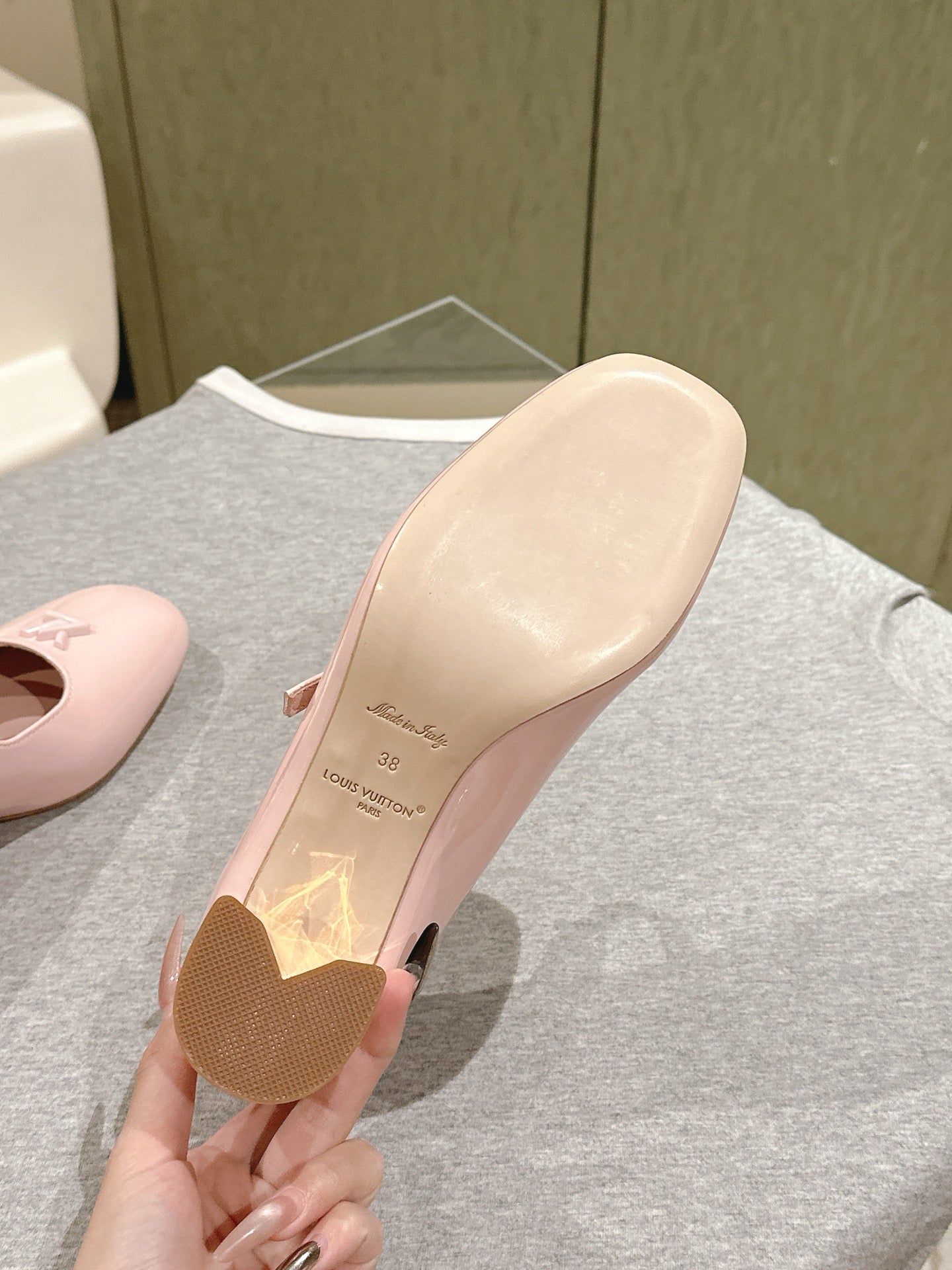 SWING HIGH MARY JANE 55 MM IN PALE PINK PATENT CALFSKIN - 35