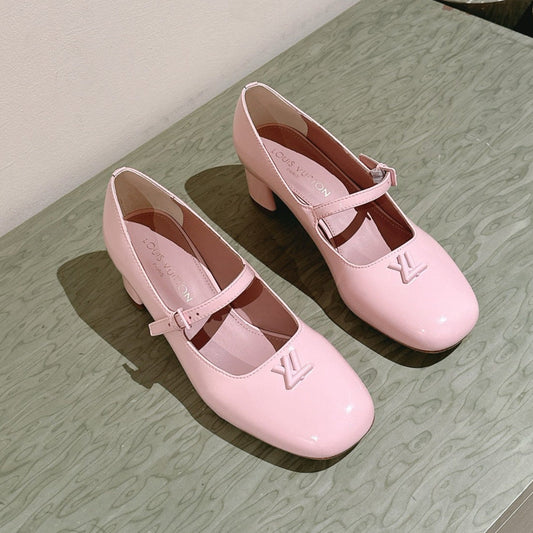 SWING HIGH MARY JANE 55 MM IN PALE PINK PATENT CALFSKIN - 35