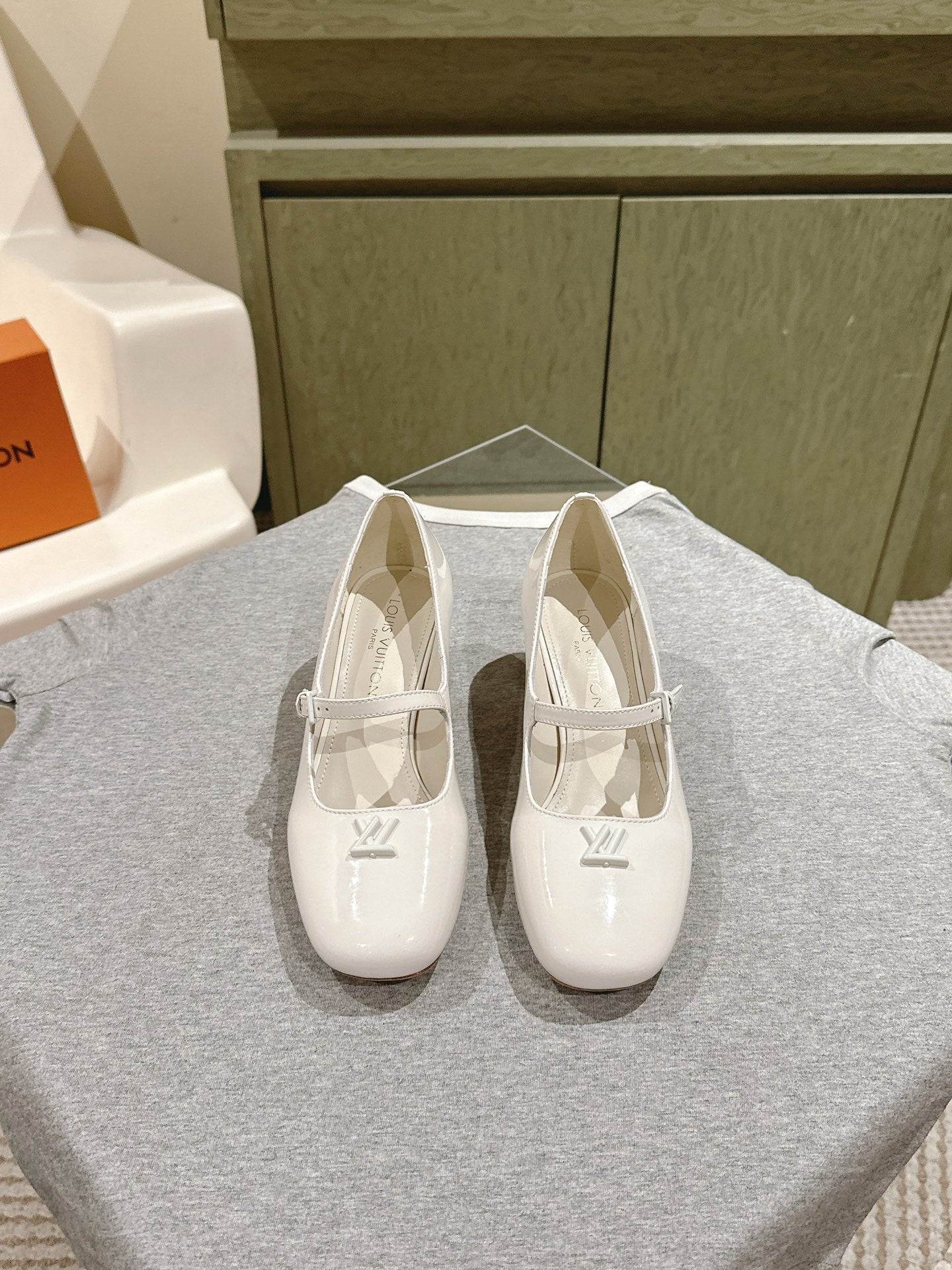 SWING HIGH MARY JANE 55 MM IN WHITE PATENT CALFSKIN - 35