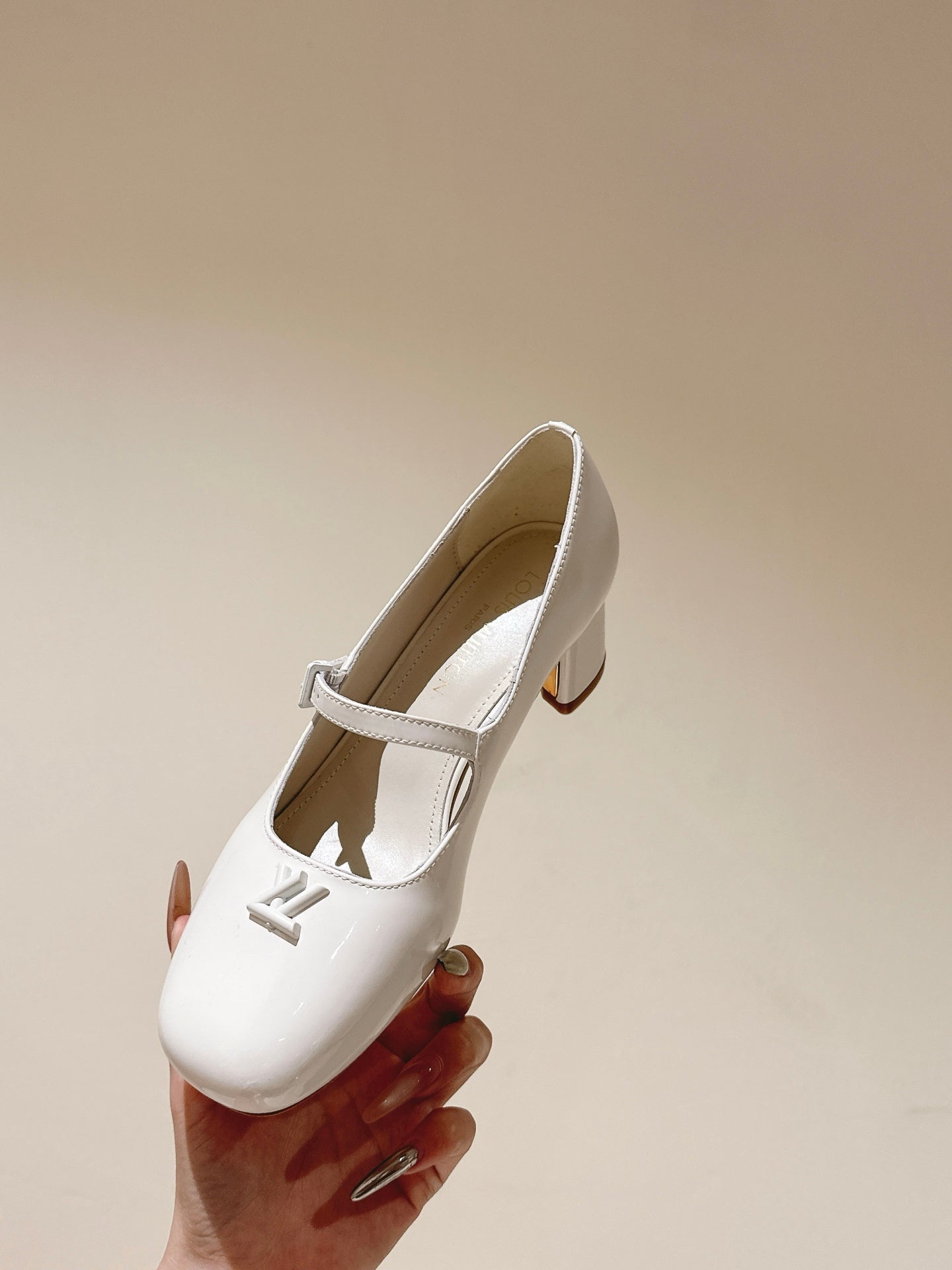 SWING HIGH MARY JANE 55 MM IN WHITE PATENT CALFSKIN - 35