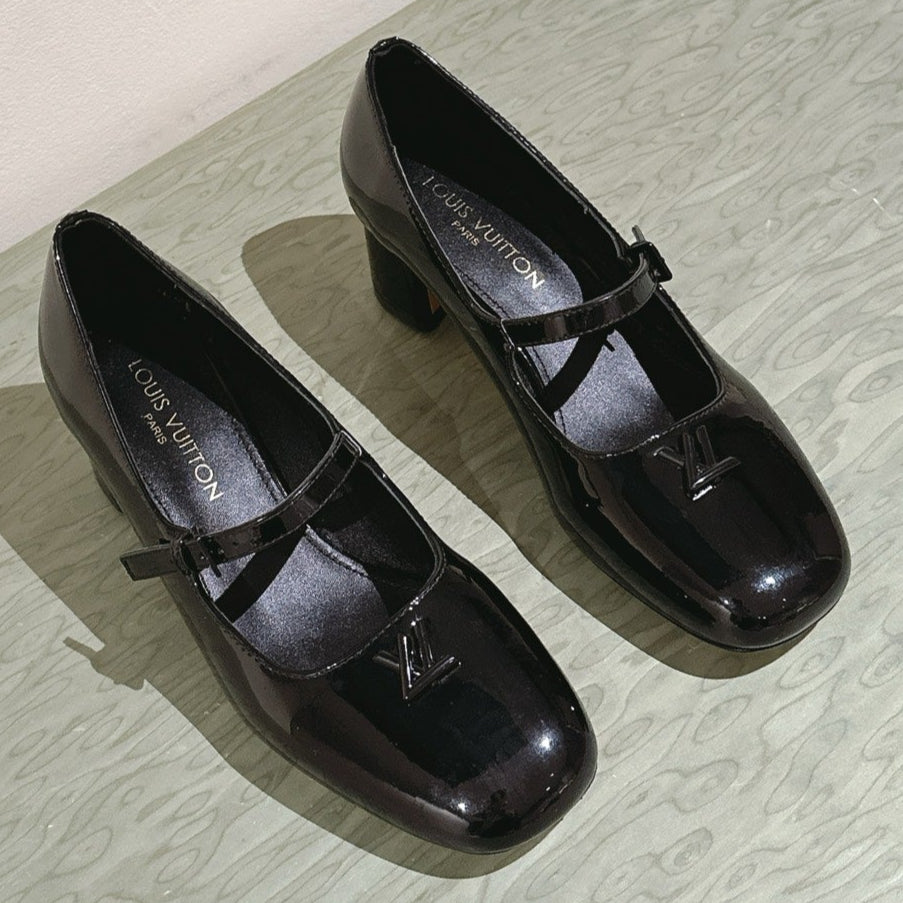 SWING HIGH MARY JANE 55 MM IN BLACK PATENT CALFSKIN - 35