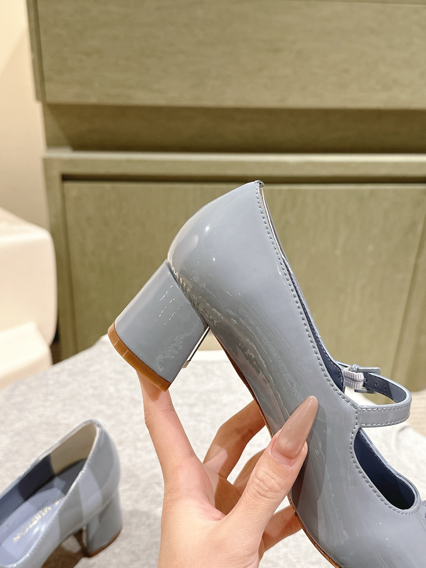 SWING HIGH MARY JANE 55 MM IN ICE BLUE PATENT CALFSKIN - 35
