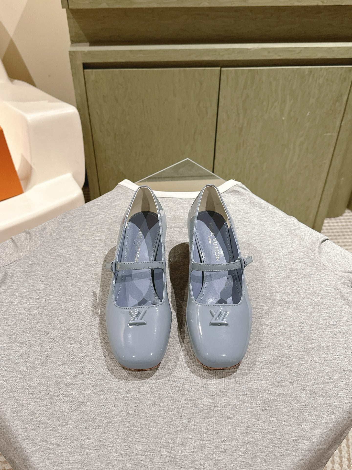 SWING HIGH MARY JANE 55 MM IN ICE BLUE PATENT CALFSKIN - 35