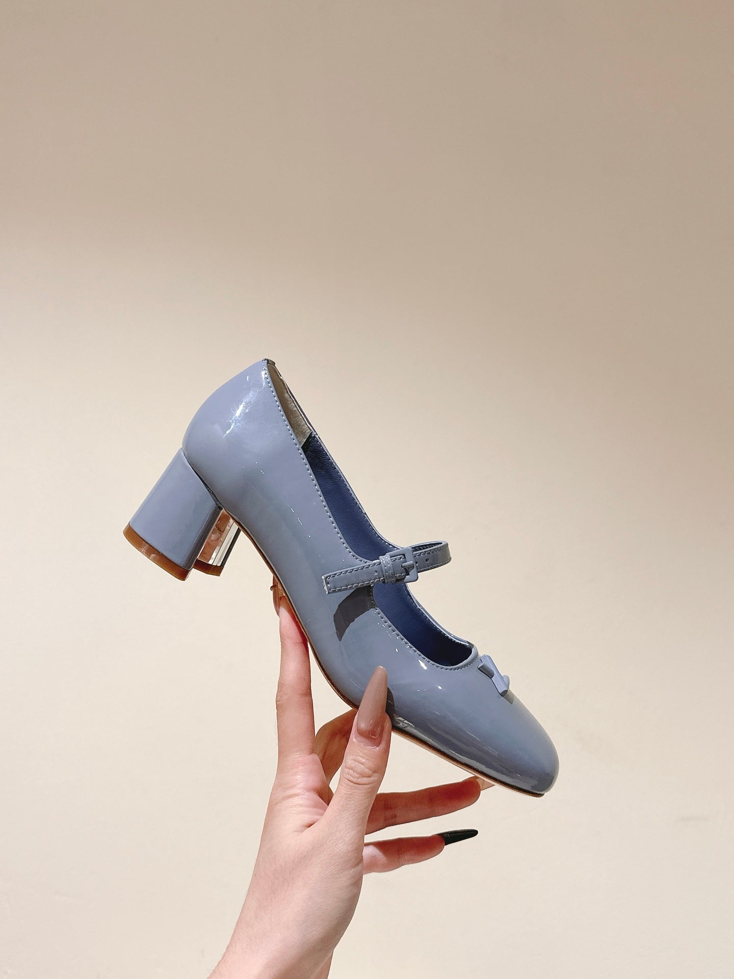 SWING HIGH MARY JANE 55 MM IN ICE BLUE PATENT CALFSKIN - 35
