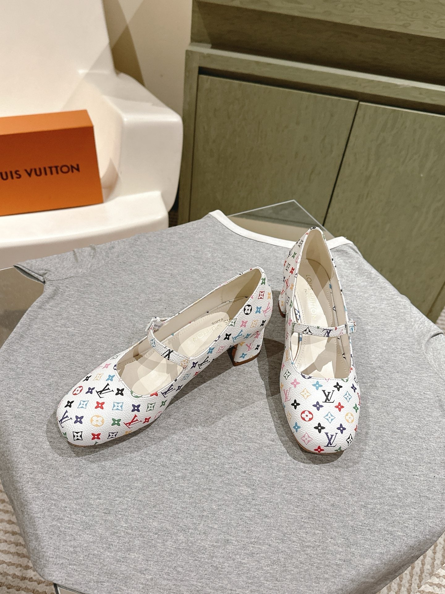SWING HIGH MARY JANE 55 MM IN WHITE MONOGRAM CALFSKIN - 35