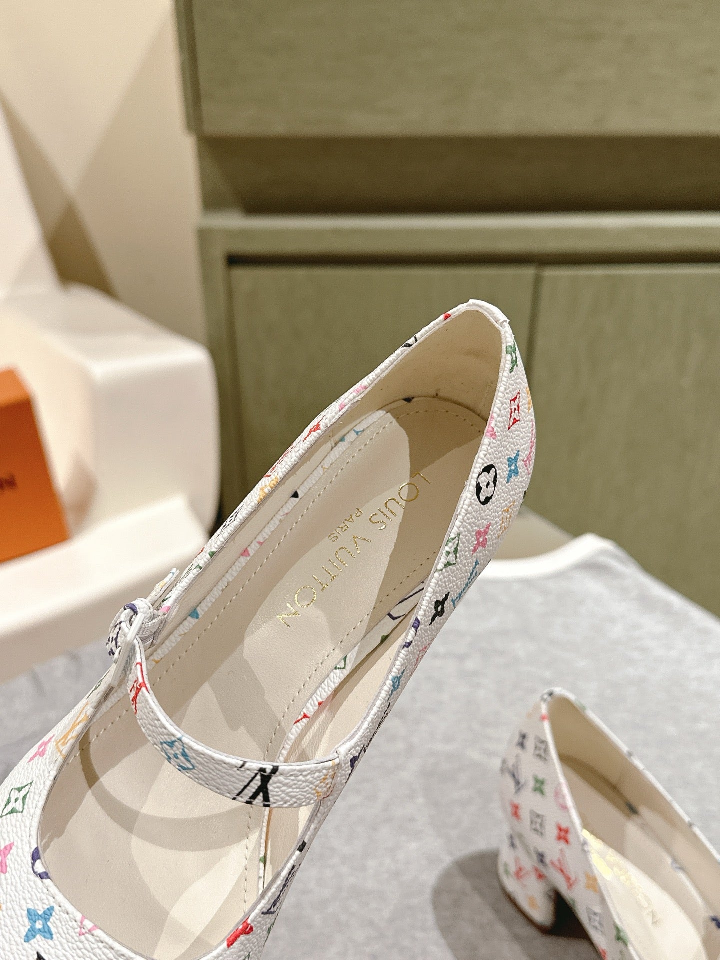 SWING HIGH MARY JANE 55 MM IN WHITE MONOGRAM CALFSKIN - 35