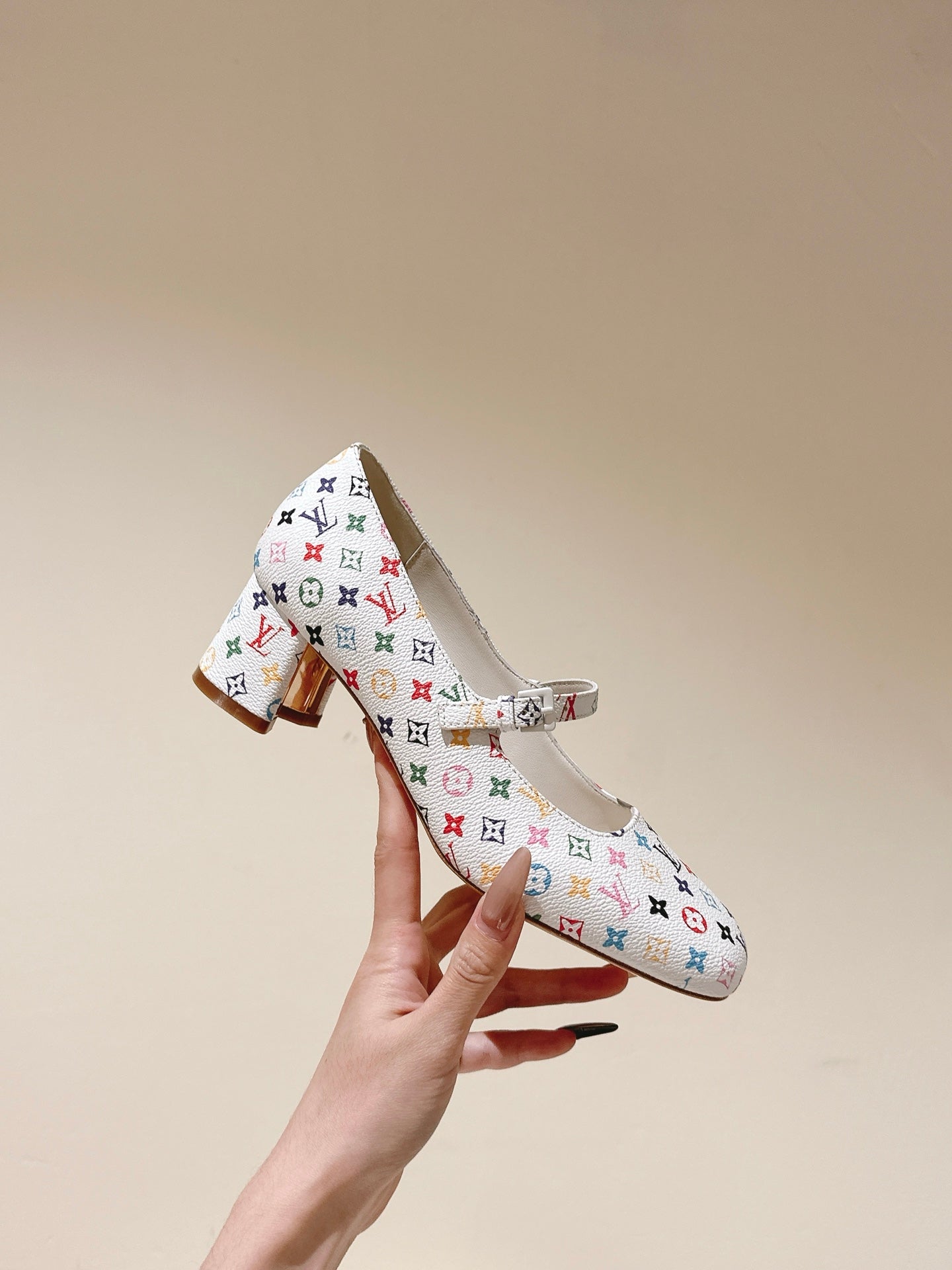 SWING HIGH MARY JANE 55 MM IN WHITE MONOGRAM CALFSKIN - 35