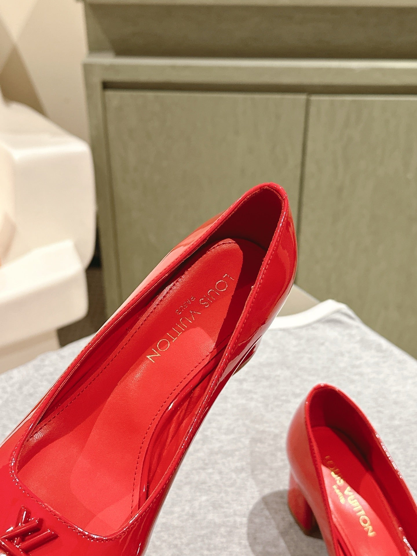 SWING HIGH PUMP 55 MM IN CRIMSON RED PATENT CALFSKIN - 35