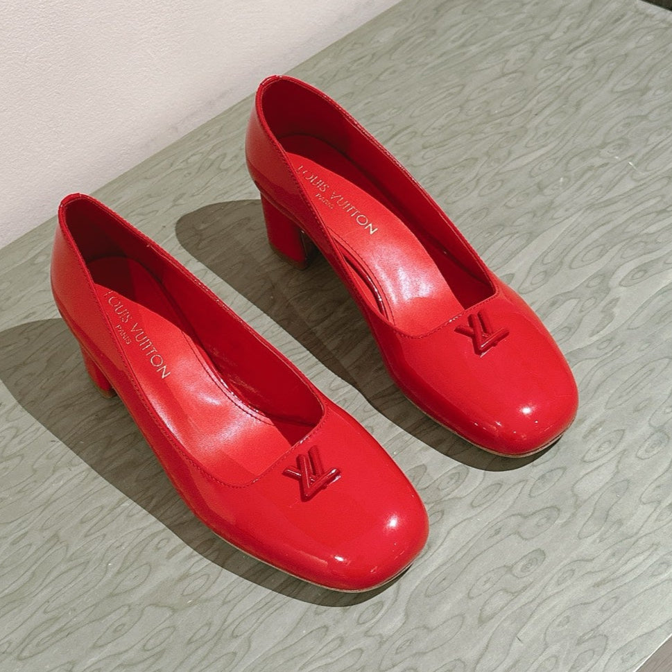 SWING HIGH PUMP 55 MM IN CRIMSON RED PATENT CALFSKIN - 35