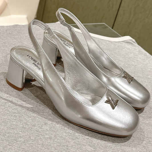 SWING SLINGBACK PUMP 55 MM IN SILVER CALFSKIN - 35