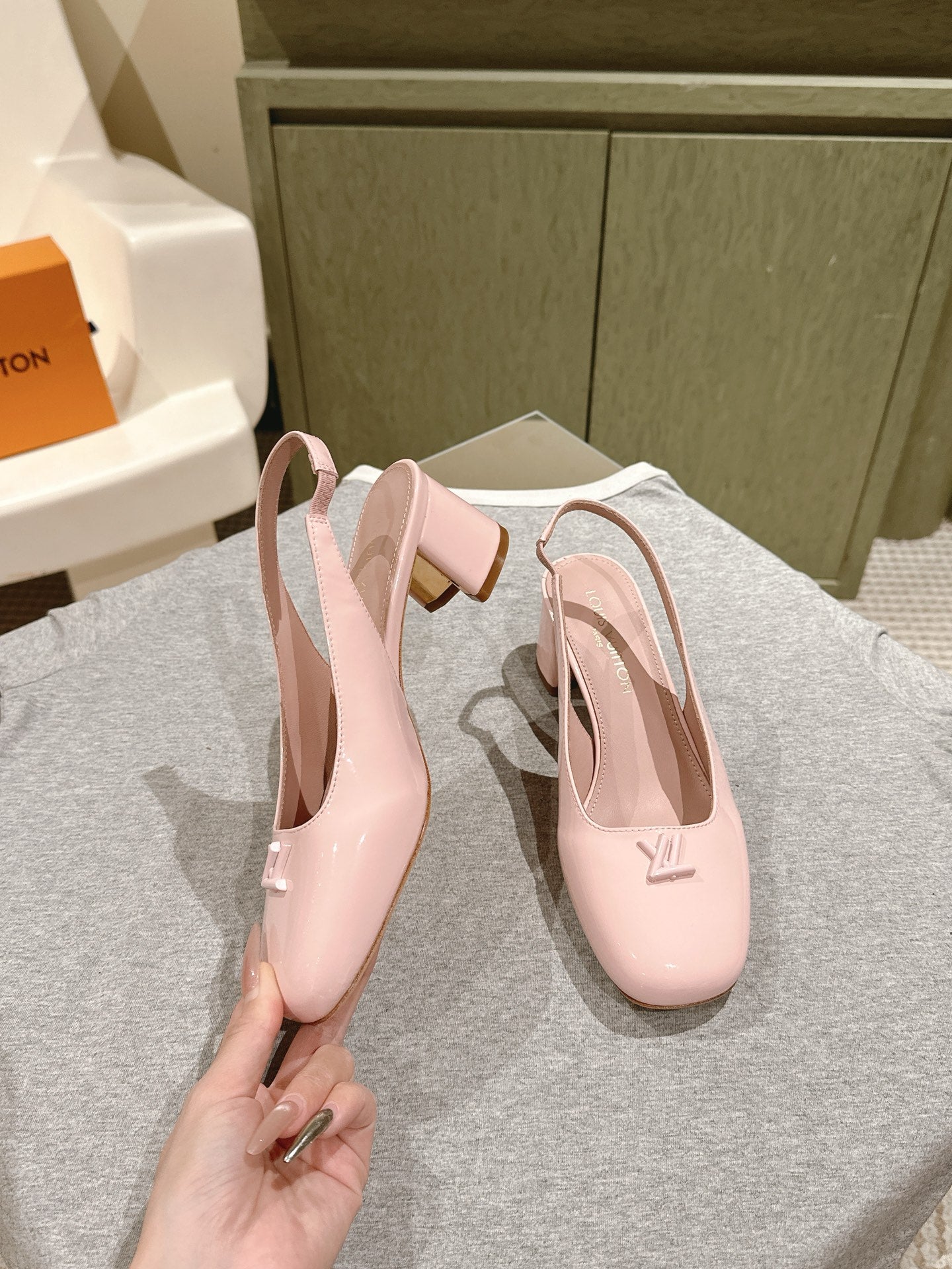 SWING SLINGBACK PUMP 55 MM IN PEACH PINK CALFSKIN - 35