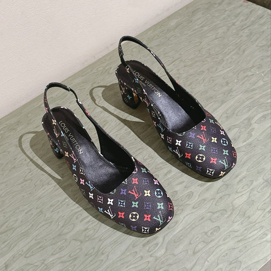 SWING SLINGBACK PUMP 55 MM IN BLACK MONOGRAM CALFSKIN - 35