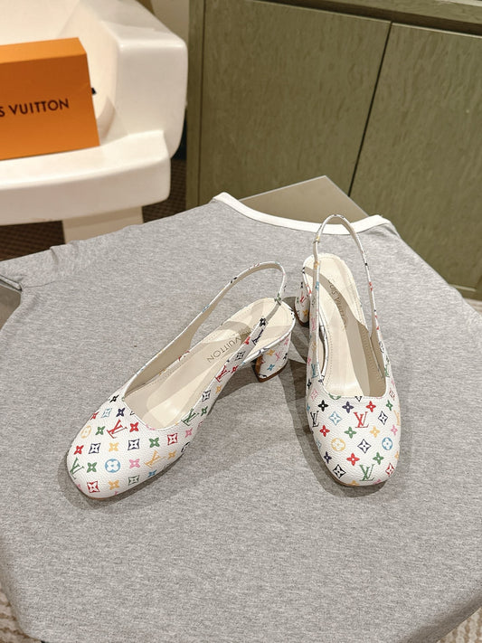 SWING SLINGBACK PUMP 55 MM IN WHITE MONOGRAM CALFSKIN - 35