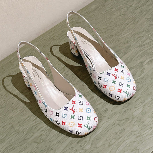SWING SLINGBACK PUMP 55 MM IN WHITE MONOGRAM CALFSKIN - 35