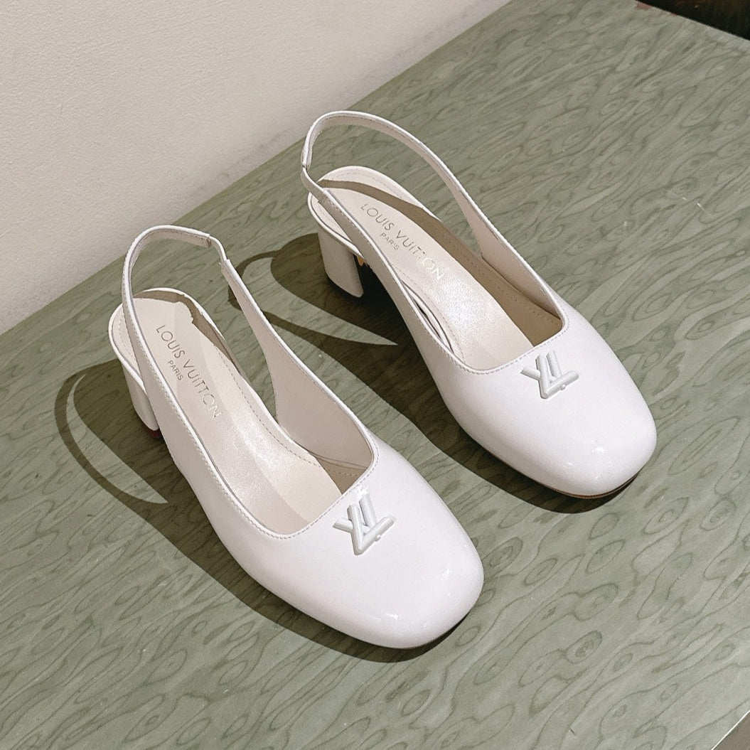 SWING SLINGBACK PUMP 55 MM IN WHITE PATENT CALFSKIN - 35