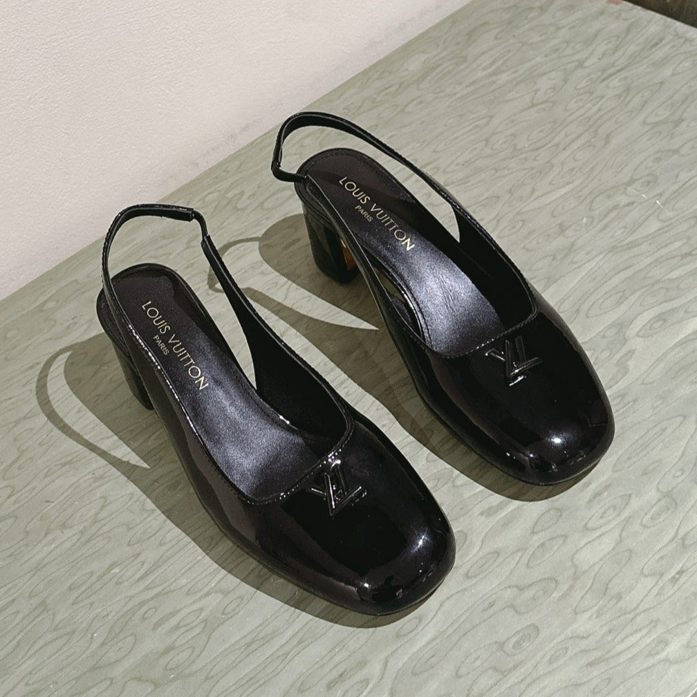 SWING SLINGBACK PUMP 55 MM IN BLACK PATENT CALFSKIN - 35