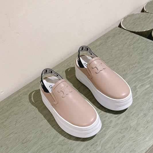THICK-SOLED ELASTIC BACKLESS SHOES MONGOOSE BEIGE SHINY CALFSKIN - 35